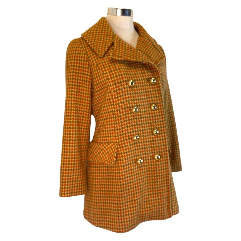 Houndstooth Double-Breasted Wool Coat Jacket Vintage - Picture 3 of 10